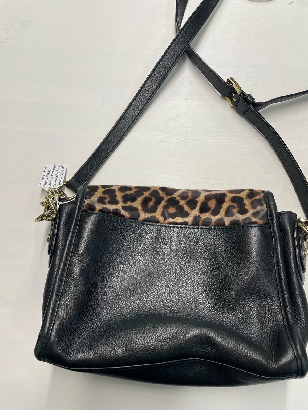 Michael Kors Black Pebbled Leather Leopard Haircalf Crossbody Bag 🐆✨